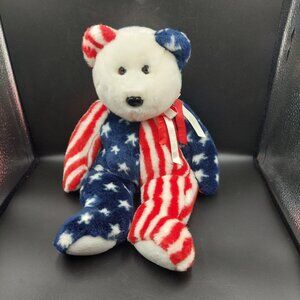 Vintage 1999 Spangle Patriotic PLUSH Bear Beanie Buddies USA Flag Retired TY 13"